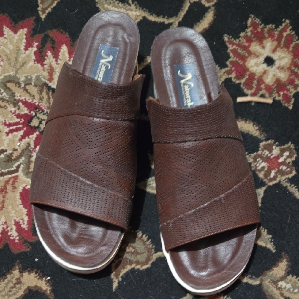 Natural Reflections Brown Leather Slide Sandals